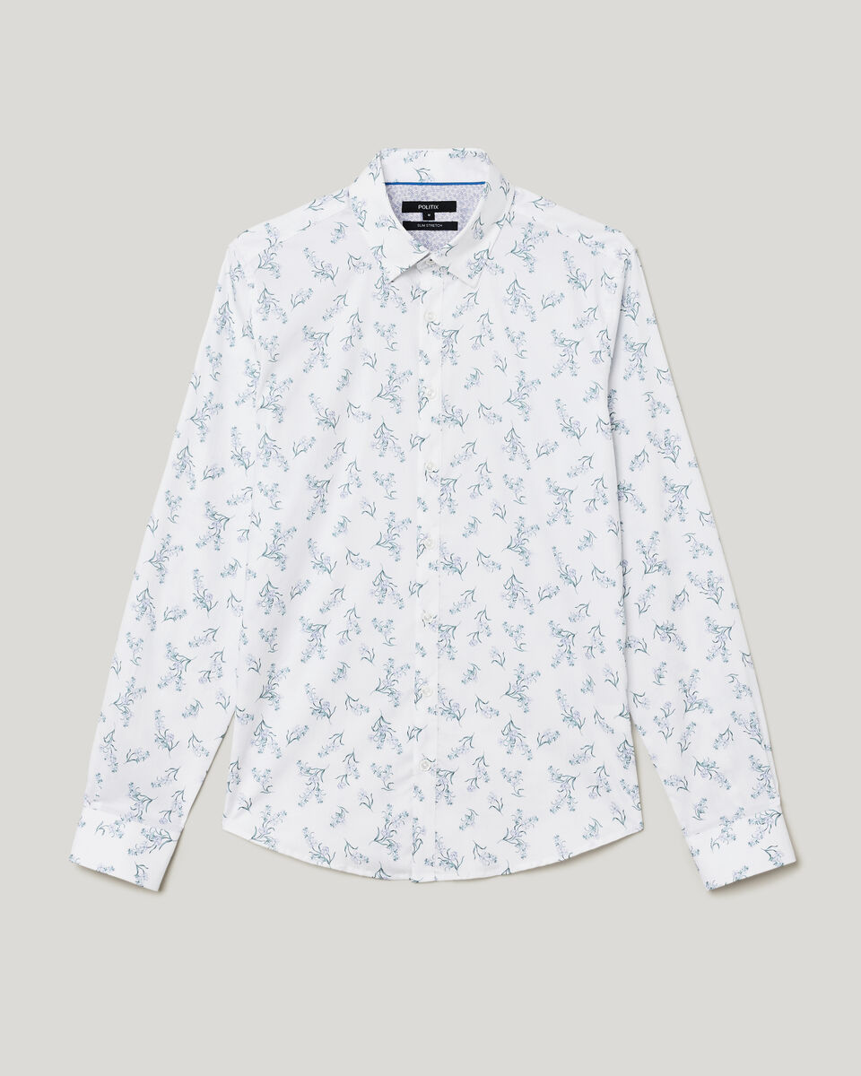Javier Bouquet Floral Long Sleeve Printed Shirt, White, hi-res